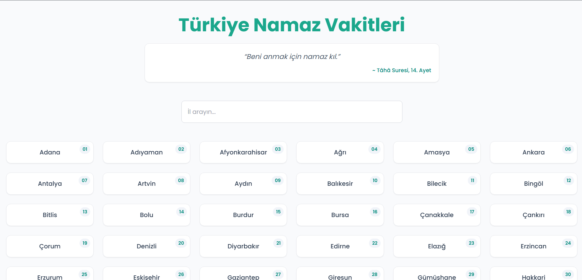 Türkiye Namaz Vakitleri Scripti